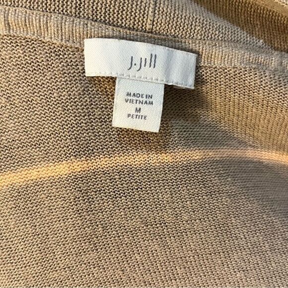 J. Jill Linen Blend Open Front Ladies Cardigan Women’s Tan Stripe Med Petite - Picture 4 of 8